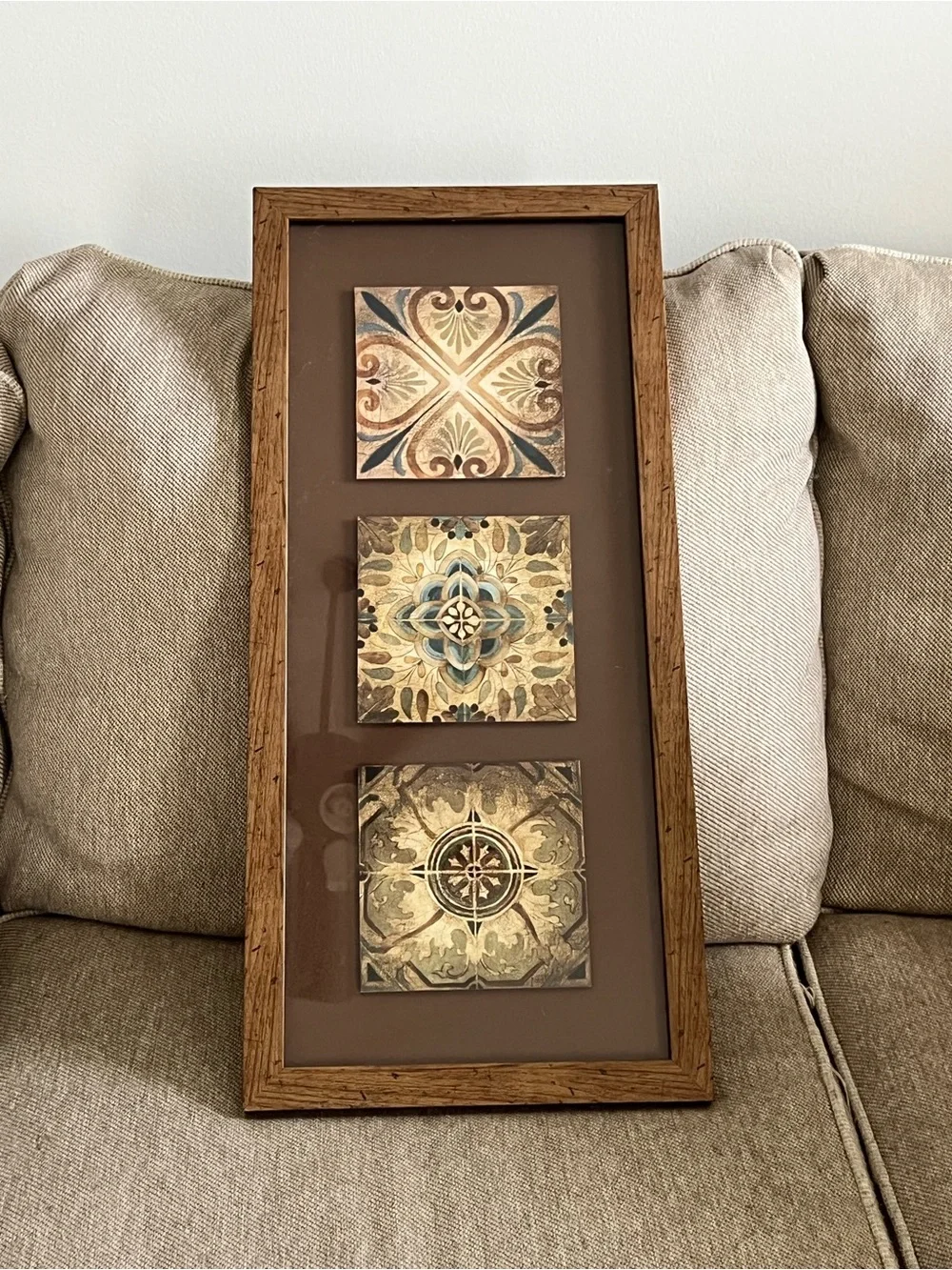 Framed Rustic Tile Trio Wall Art - Brown and Blue